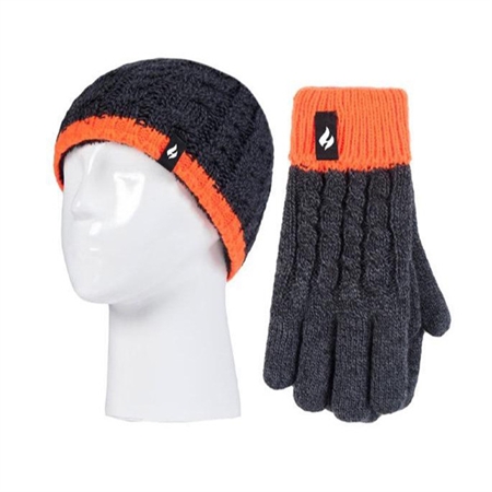 Παιδικός Σκούφος Με Γάντια 7-10 ετών Charcoal Orange Heat Holders Kids Cable Hat & Gloves 80076CO